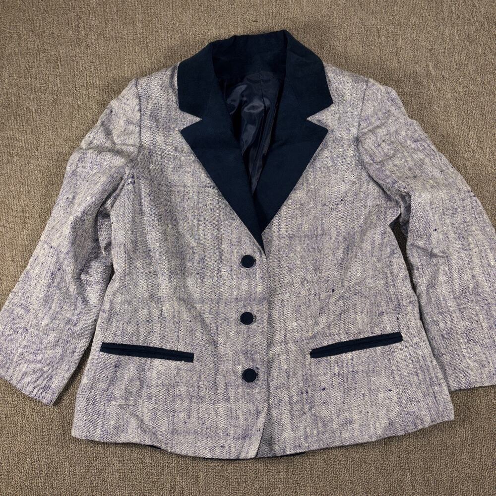 True Vintage Women’s Blazer 3 Button Short Large Union Made Blue 20x24